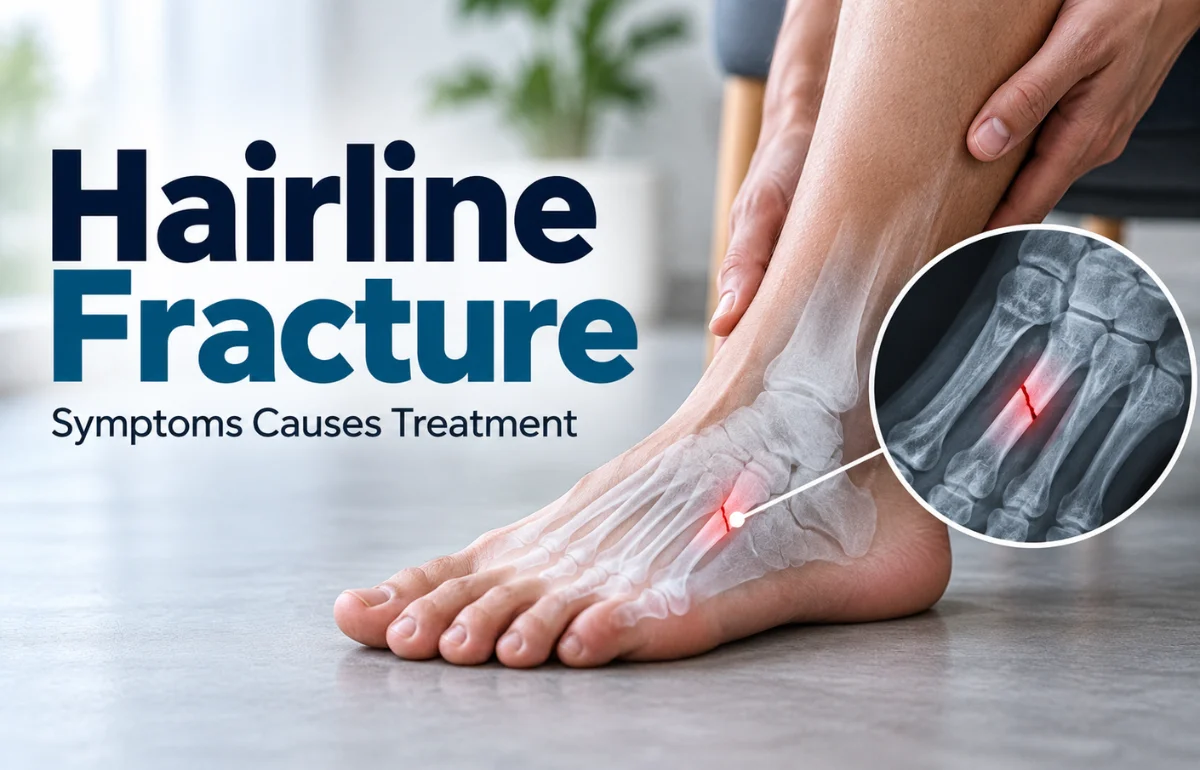 Hairline fracture in foot X-ray
