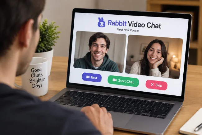 Rabbit Video Chat matching process on laptop screen