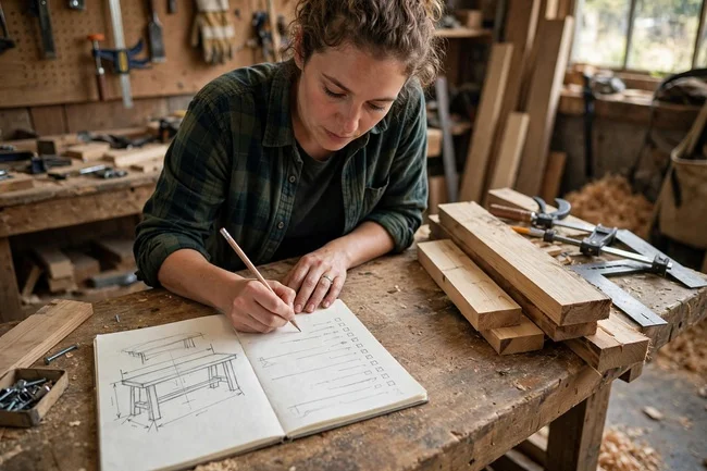 Woodworker planning plangud timber project