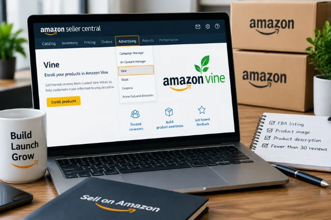 Amazon Vine login Seller Central dashboard for sellers