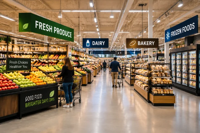 Supermaked organized store layout