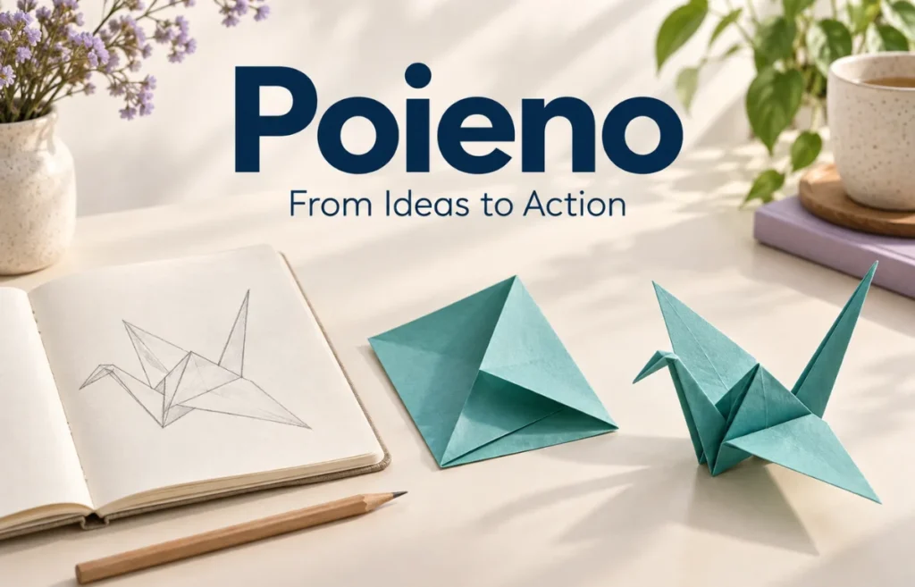 Poieno sketch becoming an origami crane