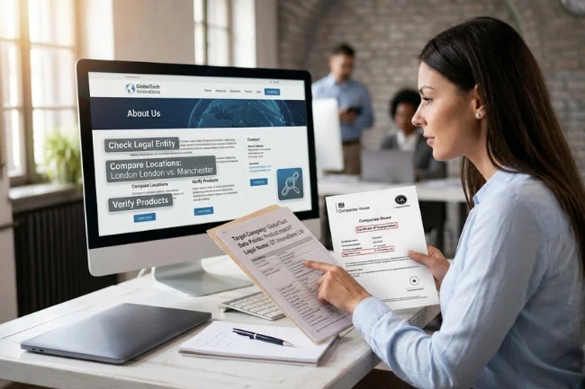 Target Company URL Research business verification process