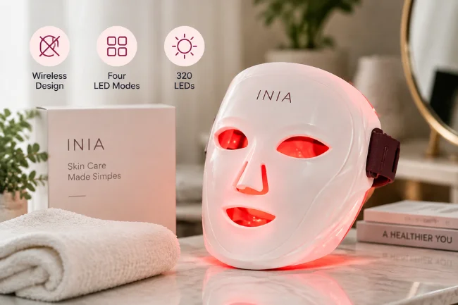 INIA GLOW 4D Review wireless LED face mask design