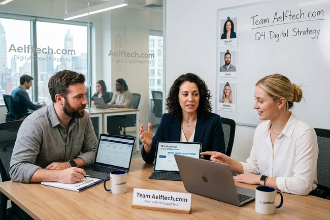 Team Aelftech.com specialists meeting in office
