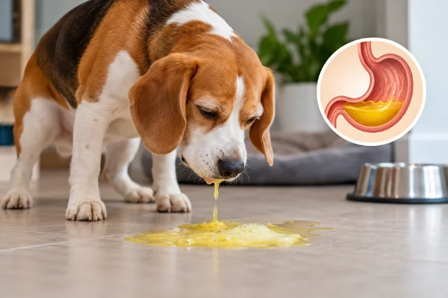 Dog Spewing Yellow Bile Due to Empty Stomach
