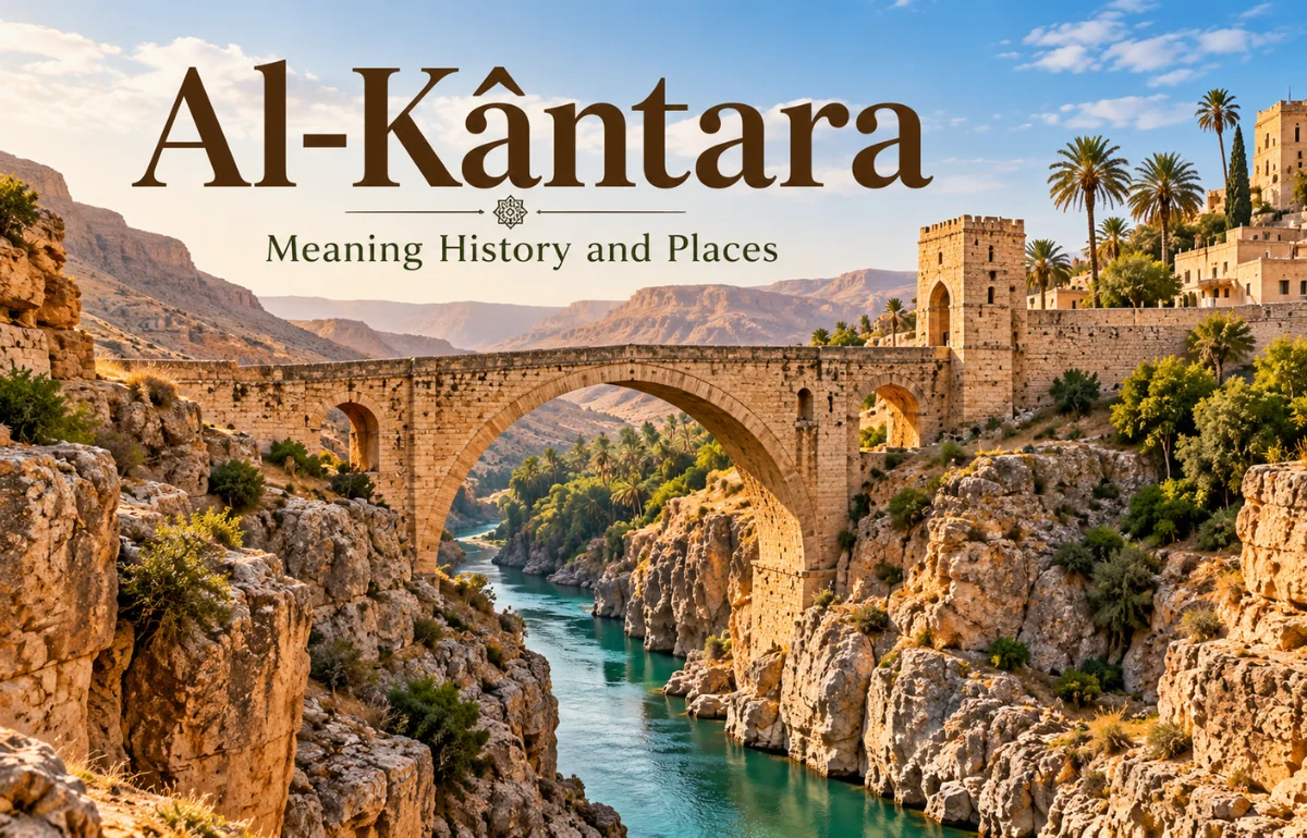 Al-Kântara historic stone bridge over a rocky gorge