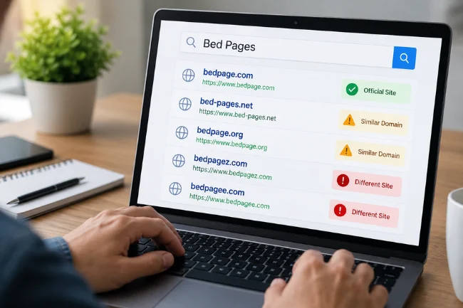 Bed Pages lookalike domain check