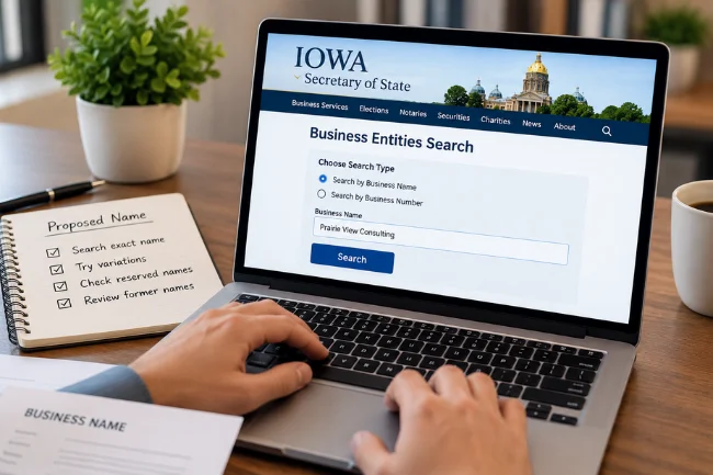 Iowa Secretary of State Business Search Name Availability