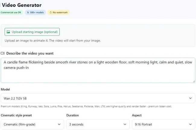 AI Candle Video Generator with Portrait Settings