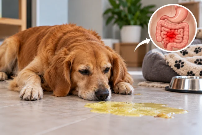 Dog Spewing Yellow Due to Gastroenteritis