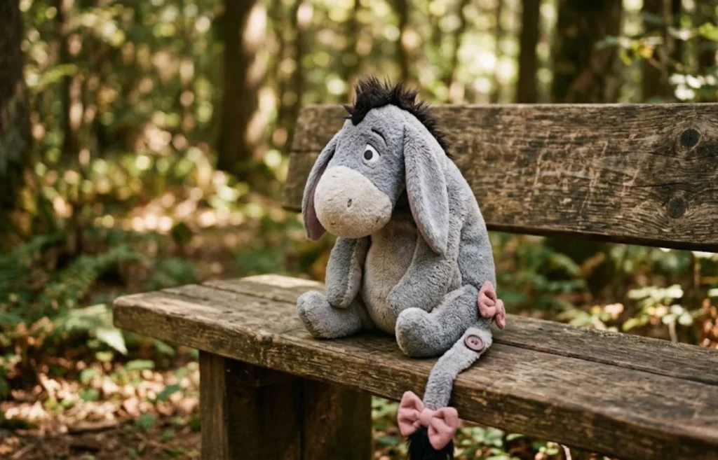 Γκαρής (Eeyore) stuffed donkey on a bench