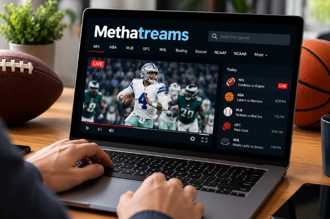 Methatreams sports streaming interface on laptop