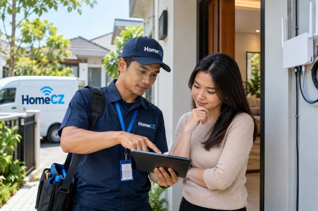 HomeCZ internet installation survey at a home
