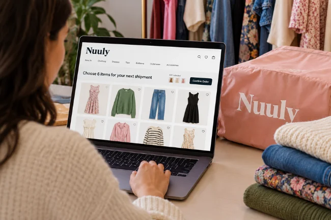 Nuuly clothing rental selection on laptop