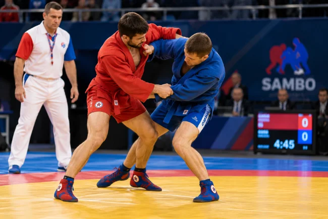Sambo athletes competing in a tournament