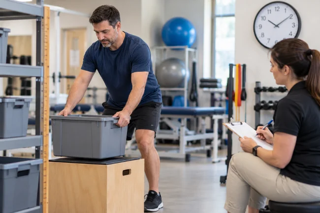 FCE timed lifting test with physical therapist
