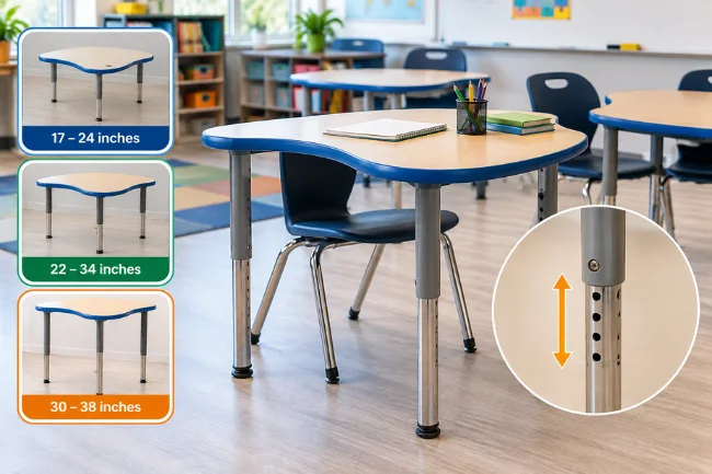 AmTab FISHDESK2433 Fish Collaborative Learning Desk With Adjustable Height options