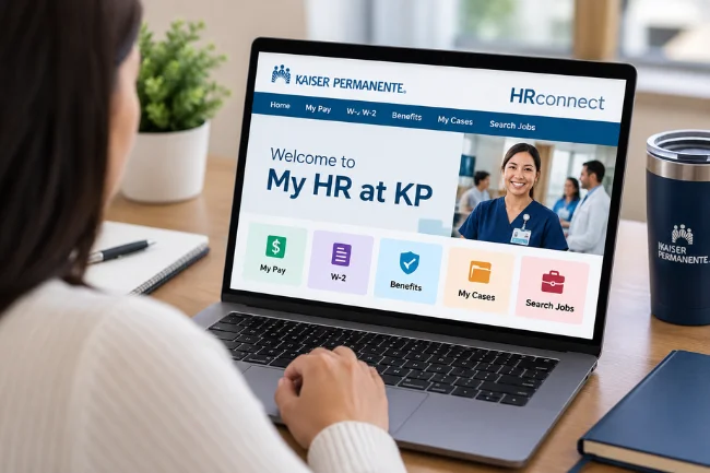 My HR at KP employee portal access on laptop