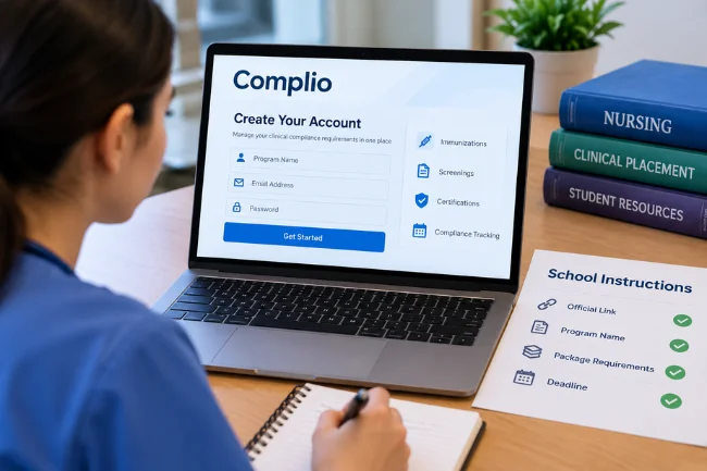 Complio account registration with school instructions