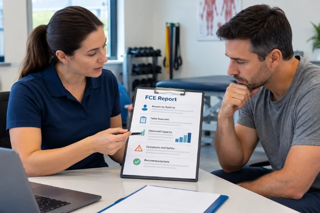 FCE report review with physical therapist