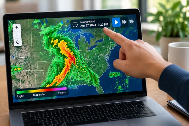 Intellicast radar map with weather timestamp