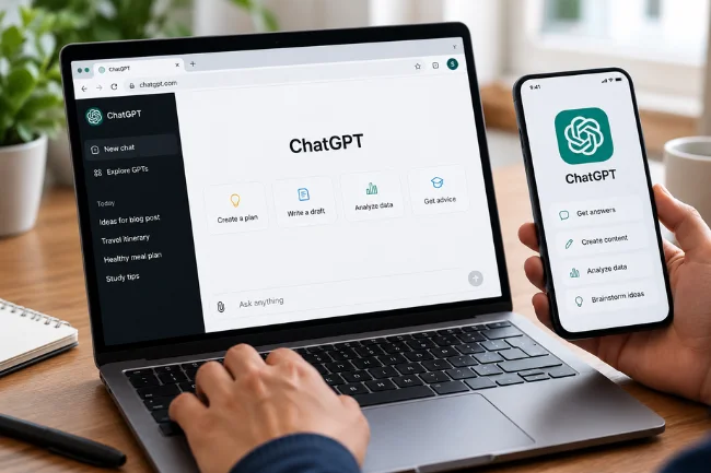 Chat GPT AI on laptop and smartphone