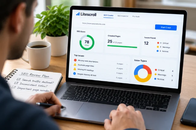 Litescroll.com SEO audit review and planning