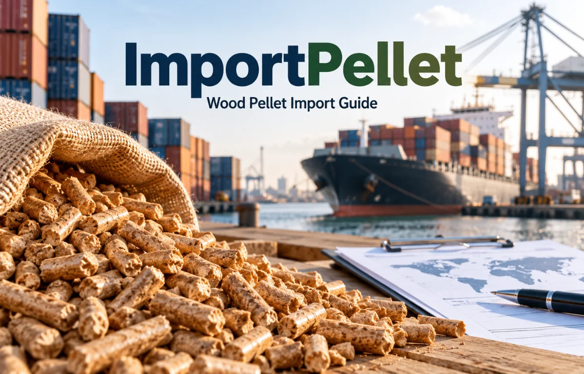 ImportPellet wood pellets and cargo ship at port