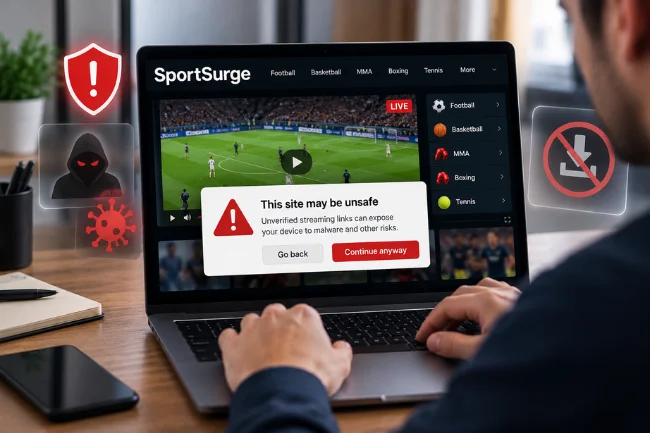 SportSurge streaming safety and malware warning