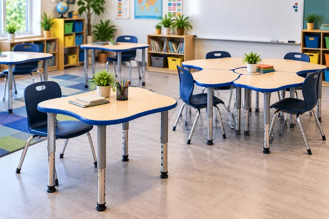 AmTab FISHDESK2433 Fish Collaborative Learning Desk With Adjustable Height in classroom