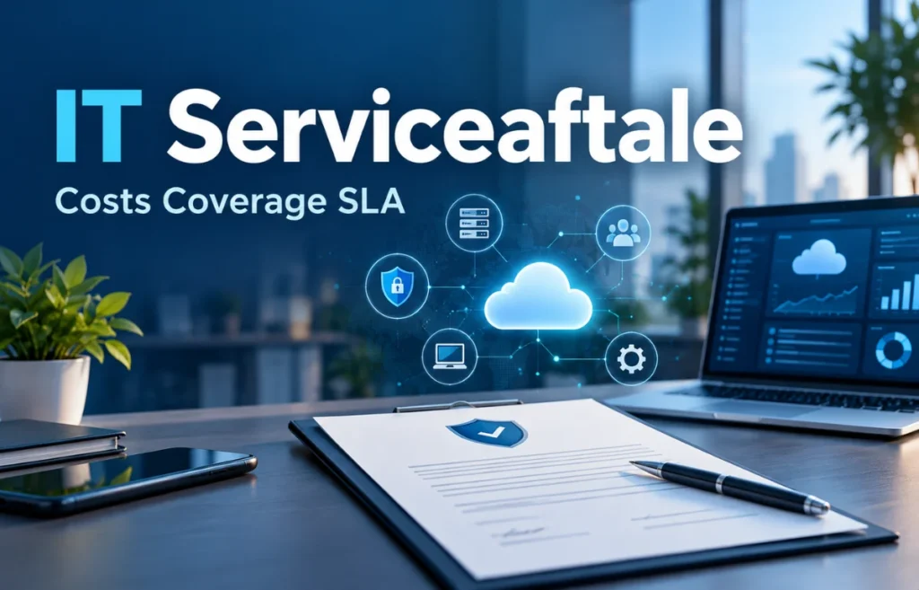 IT Serviceaftale contract with cloud and cybersecurity icons