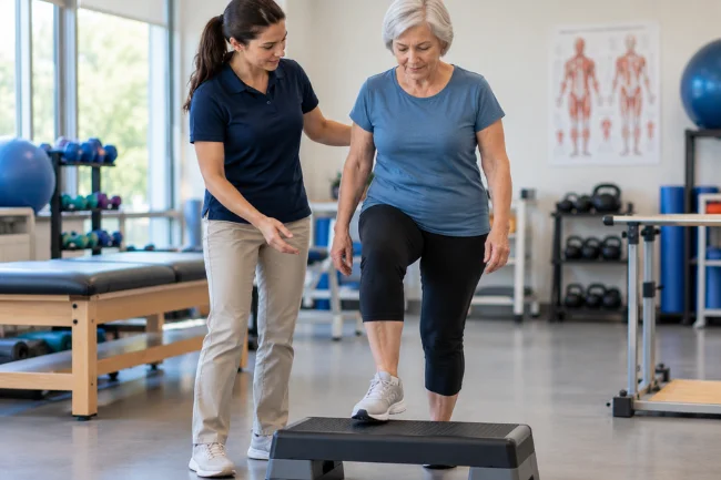 Orthopedic Physical Therapy Near Me – Patient Step-Up Exercise