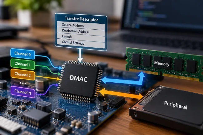 DMAC channels and transfer descriptors diagram