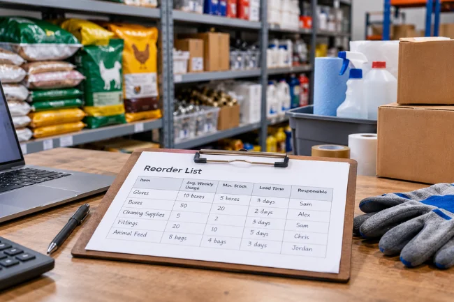 PLG Supplies inventory reorder checklist