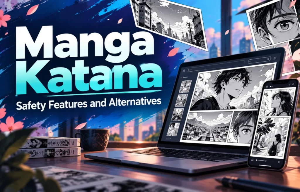 Manga Katana reading on laptop and smartphone