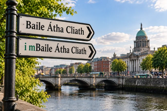 mbaile in Irish place names on Dublin signs