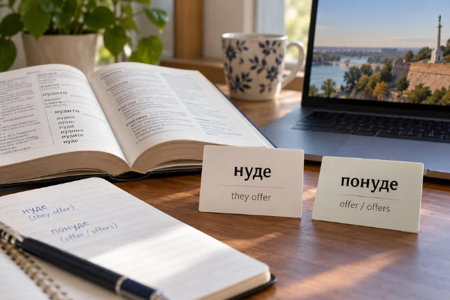 нуде Serbian verb meaning