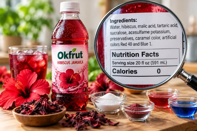 Okfrut Hibiscus Jamaica drink ingredients and nutrition label