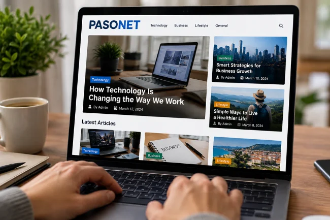 Pasonet Publishing Website on Laptop