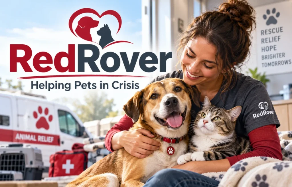 RedRover volunteer caring for rescued dog and cat