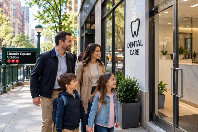 Dentist Lincoln Square family visiting dental clinic