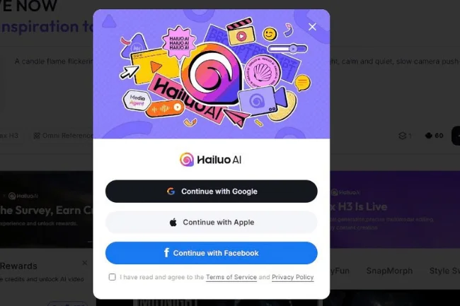 AI Candle Video Hailuo AI Sign-In Screen