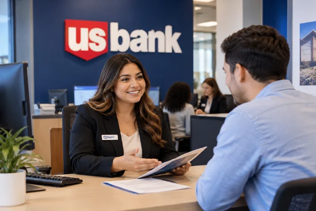 US Bank Careers branch banking employee assisting customer