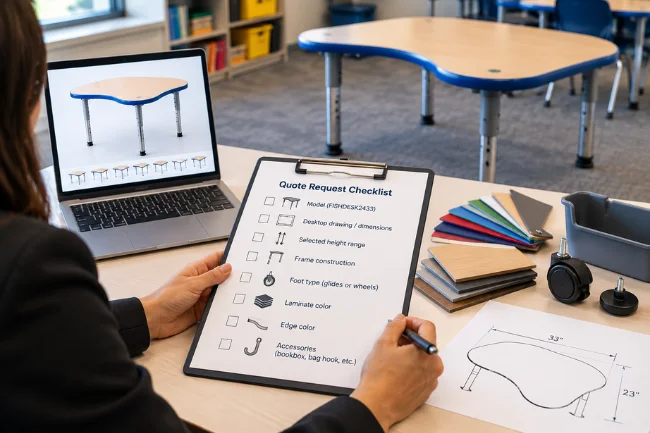 AmTab FISHDESK2433 Fish Collaborative Learning Desk With Adjustable Height order checklist