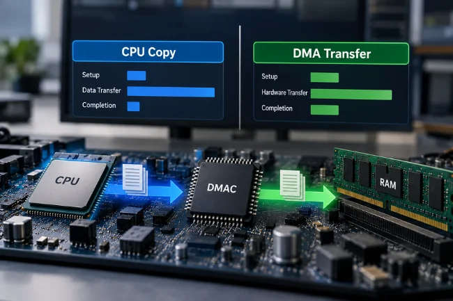 DMAC vs CPU copy transfer speed comparison