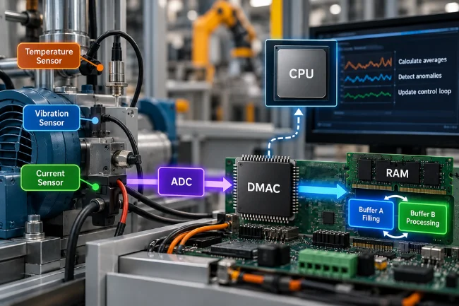 DMAC sensor data transfer in industrial control